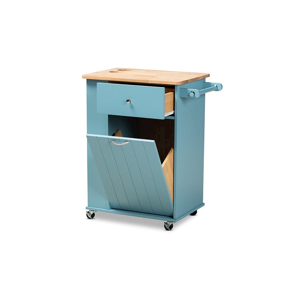 Liona Modern and Contemporary Sky Blue Finished Wood Kitchen Storage Cart