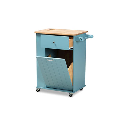 Liona Modern and Contemporary Sky Blue Finished Wood Kitchen Storage Cart