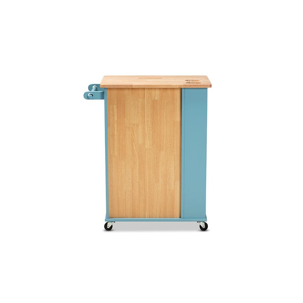 Liona Modern and Contemporary Sky Blue Finished Wood Kitchen Storage Cart