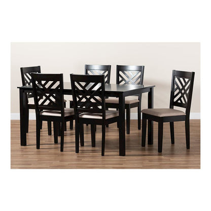 Sand Fabric Upholstered Espresso Brown Finished Wood 7-Piece Dining Set
