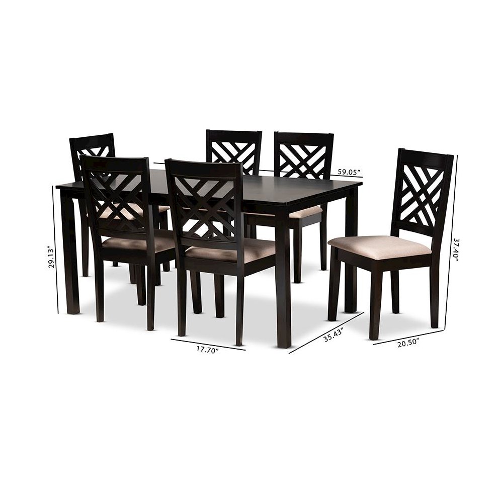 Sand Fabric Upholstered Espresso Brown Finished Wood 7-Piece Dining Set