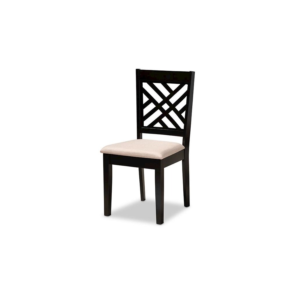 Sand Fabric Upholstered and Dark Brown Finished Wood 7-Piece Dining Set
