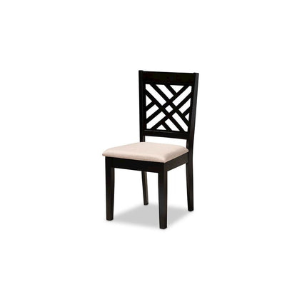 Sand Fabric Upholstered and Dark Brown Finished Wood 7-Piece Dining Set