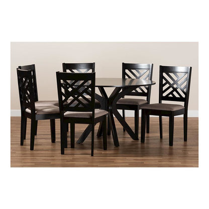 Sand Fabric Upholstered and Dark Brown Finished Wood 7-Piece Dining Set