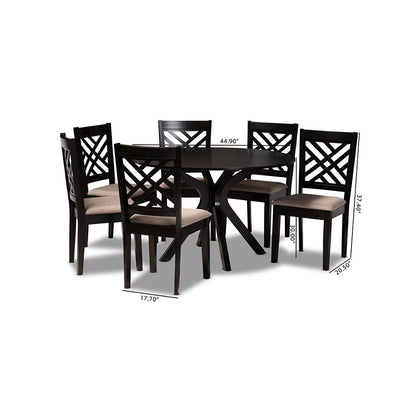 Sand Fabric Upholstered and Dark Brown Finished Wood 7-Piece Dining Set