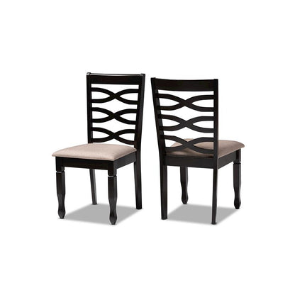 Sand Fabric Upholstered Dark Brown Finished 2-Piece Wood Dining Chair Set