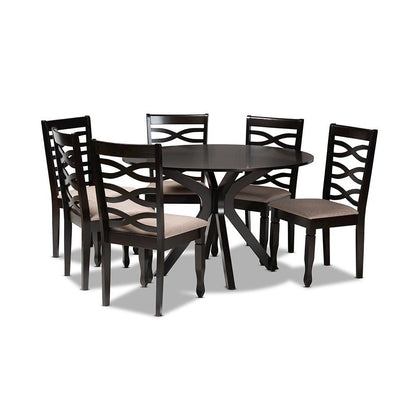 Sand Fabric Upholstered Dark Brown Finished Wood 7-Piece Dining Set