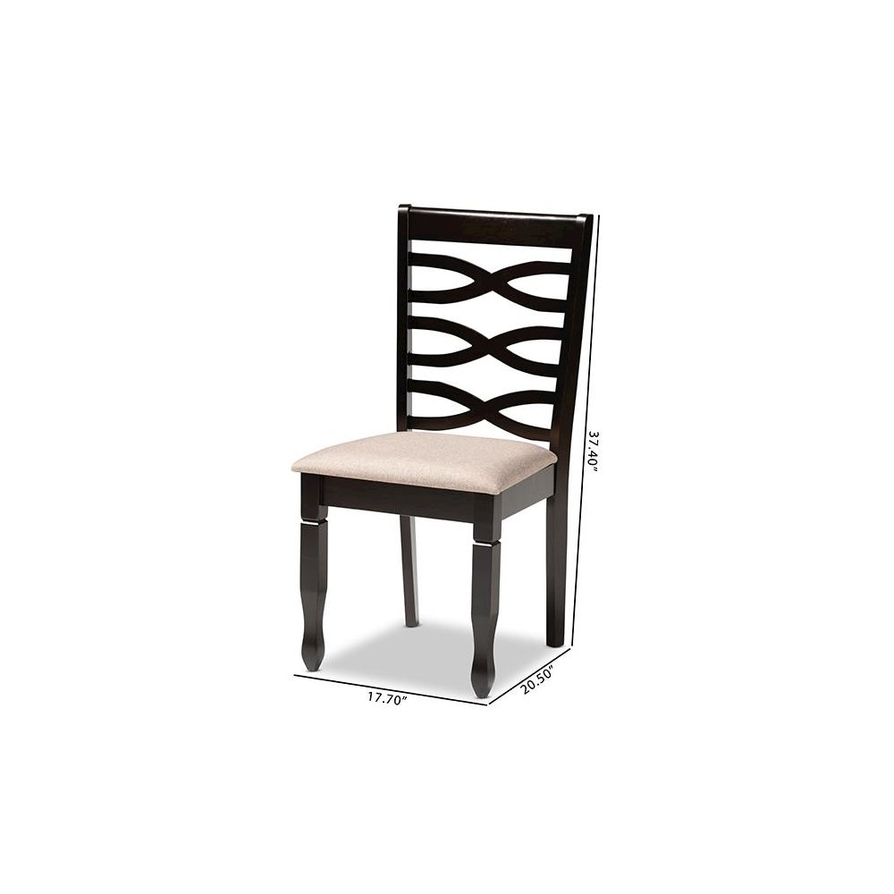 Sand Fabric Upholstered Dark Brown Finished 2-Piece Wood Dining Chair Set