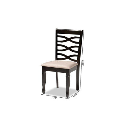 Sand Fabric Upholstered Dark Brown Finished 2-Piece Wood Dining Chair Set
