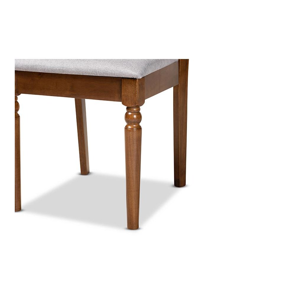 Grey Fabric Upholstered and Walnut Brown Finished Wood 7-Piece Dining Set