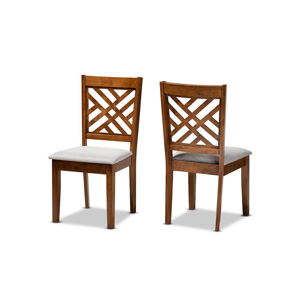 Grey Fabric Upholstered and Walnut Brown Finished Wood 2-Piece Dining Chair Set