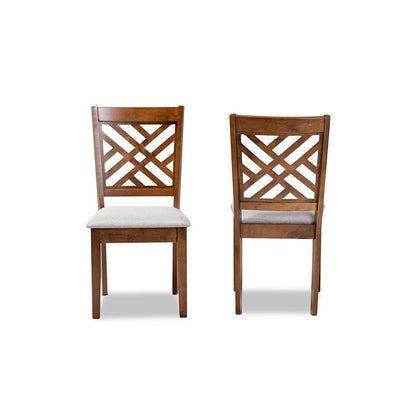 Grey Fabric Upholstered and Walnut Brown Finished Wood 2-Piece Dining Chair Set