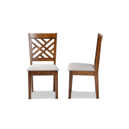 Grey Fabric Upholstered and Walnut Brown Finished Wood 2-Piece Dining Chair Set