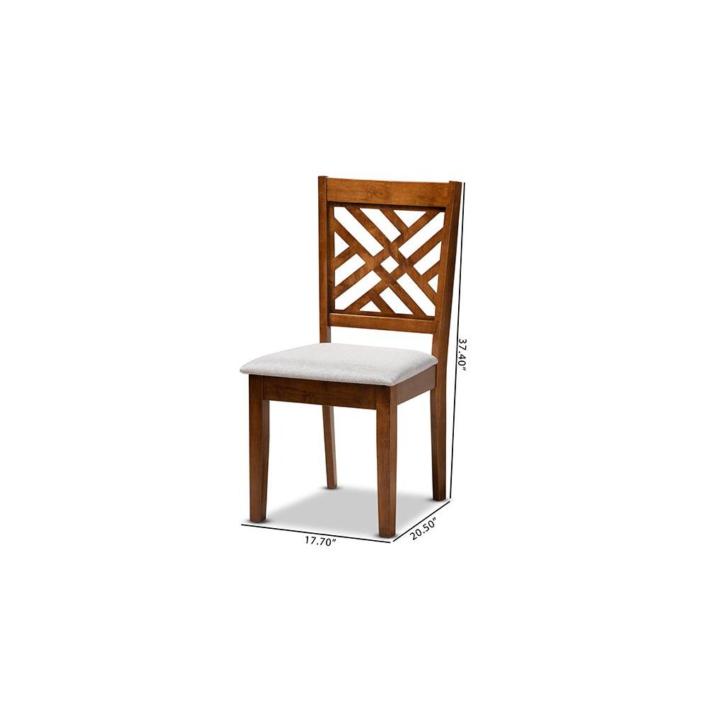 Grey Fabric Upholstered and Walnut Brown Finished Wood 2-Piece Dining Chair Set