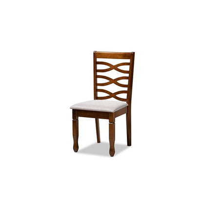 Grey Fabric Upholstered and Walnut Brown Finished Wood 7-Piece Dining Set
