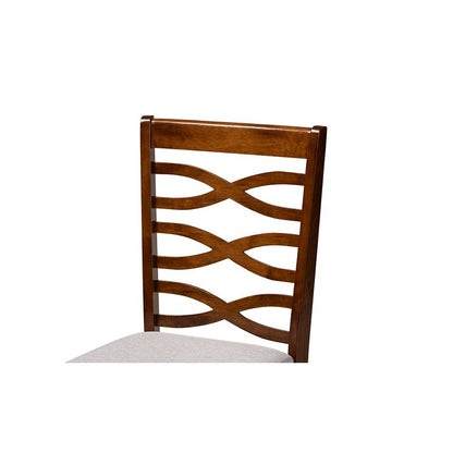 Grey Fabric Upholstered and Walnut Brown Finished Wood 7-Piece Dining Set