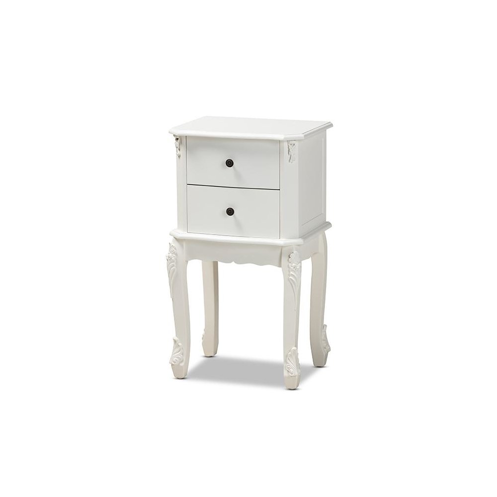 Sophia Classic and Traditional French White Finished Wood 2-Drawer End Table