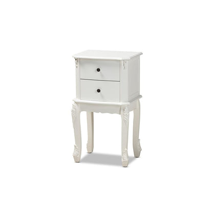 Sophia Classic and Traditional French White Finished Wood 2-Drawer End Table