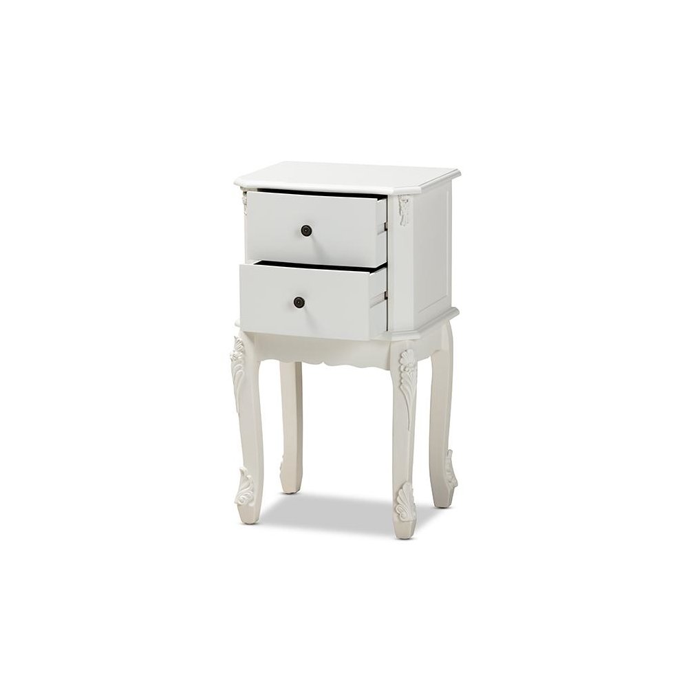 Sophia Classic and Traditional French White Finished Wood 2-Drawer End Table