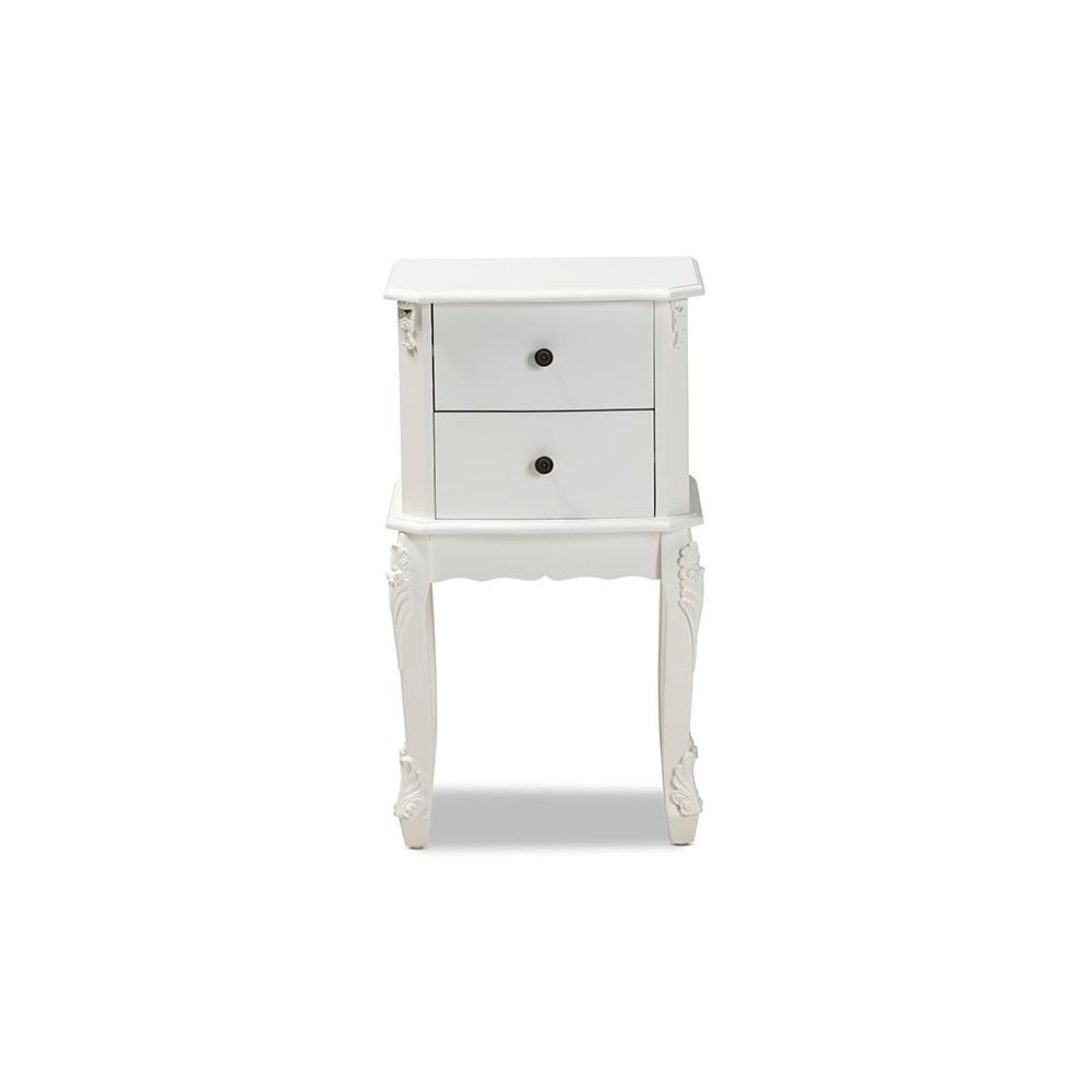 Sophia Classic and Traditional French White Finished Wood 2-Drawer End Table
