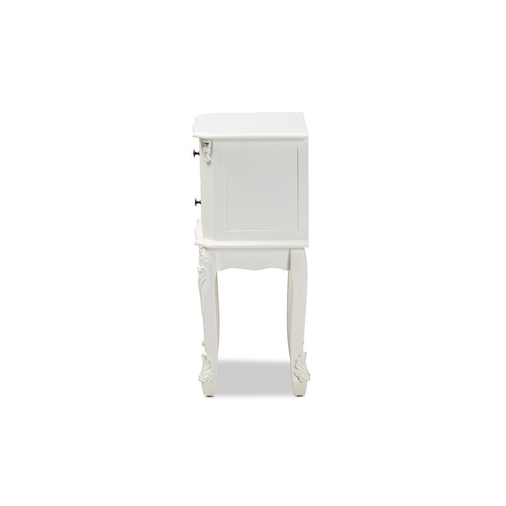 Sophia Classic and Traditional French White Finished Wood 2-Drawer End Table