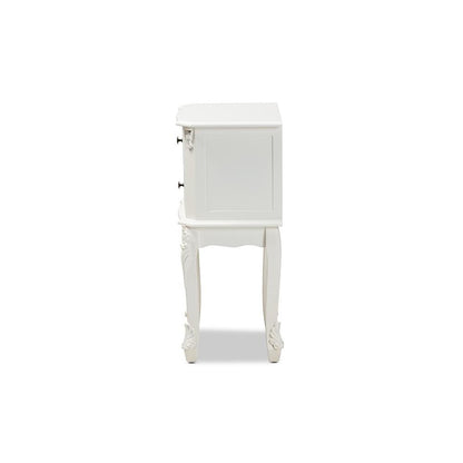 Sophia Classic and Traditional French White Finished Wood 2-Drawer End Table