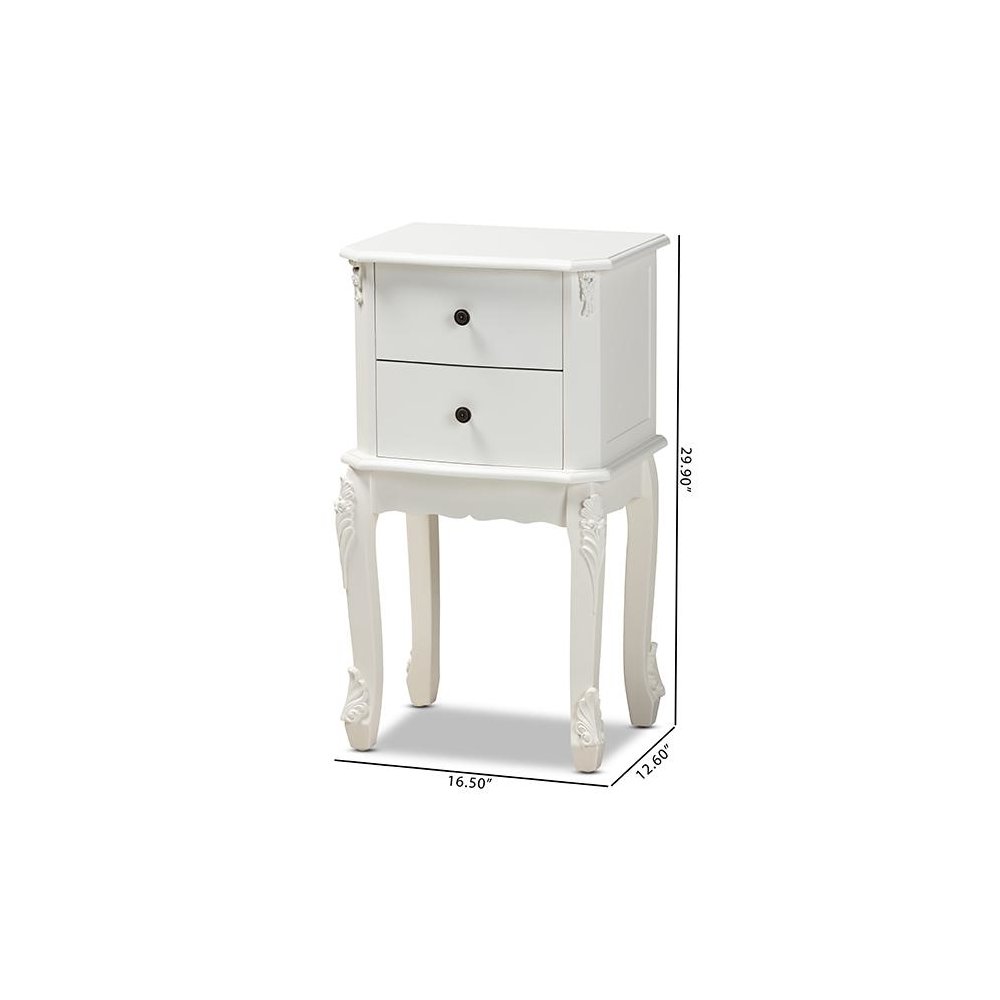 Sophia Classic and Traditional French White Finished Wood 2-Drawer End Table