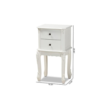 Sophia Classic and Traditional French White Finished Wood 2-Drawer End Table
