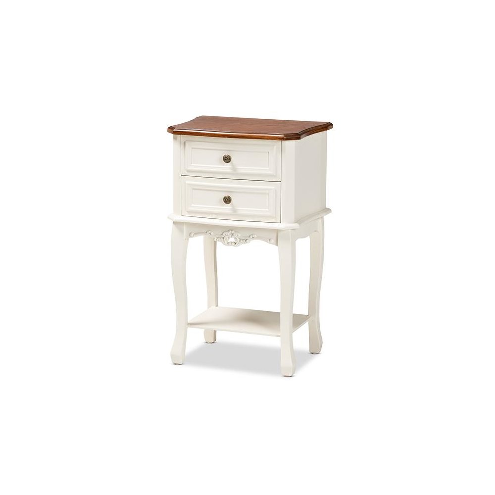 Darla Classic and Traditional French White and Cherry Brown Finished Wood 2-Drawer Nightstand