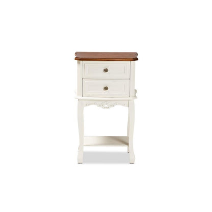 Darla Classic and Traditional French White and Cherry Brown Finished Wood 2-Drawer Nightstand
