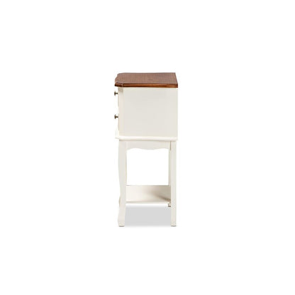 Darla Classic and Traditional French White and Cherry Brown Finished Wood 2-Drawer Nightstand