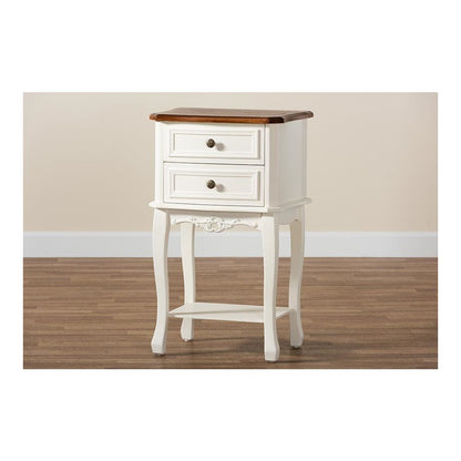 Darla Classic and Traditional French White and Cherry Brown Finished Wood 2-Drawer Nightstand