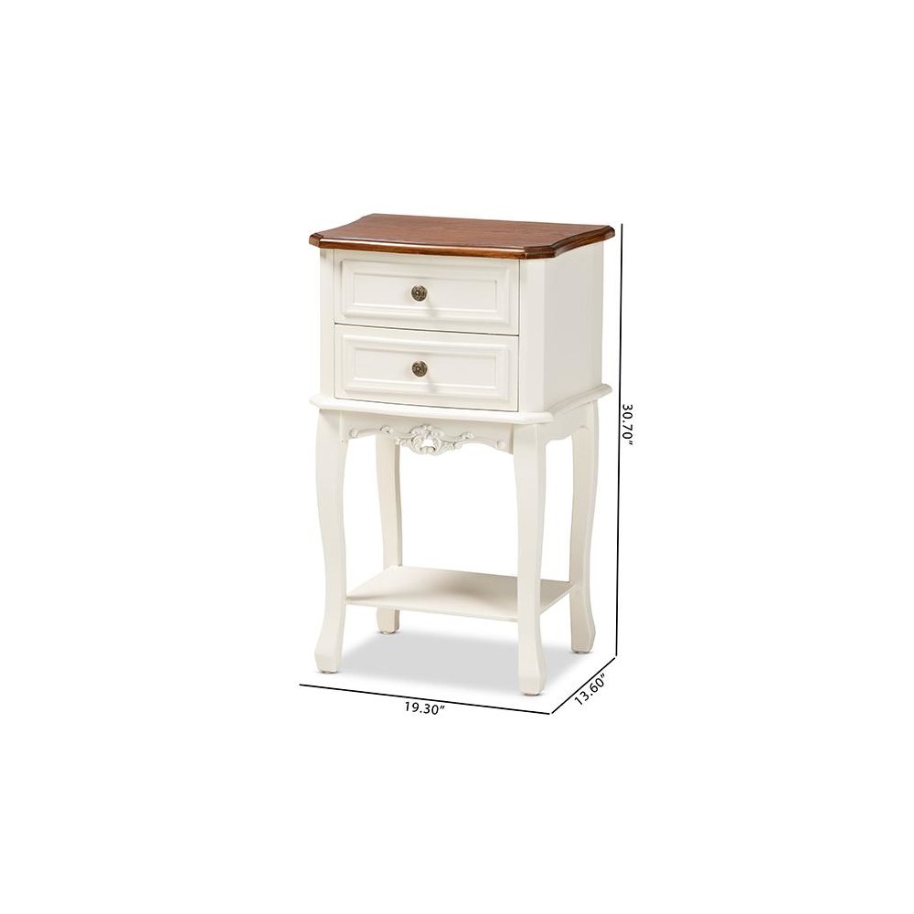 Darla Classic and Traditional French White and Cherry Brown Finished Wood 2-Drawer Nightstand