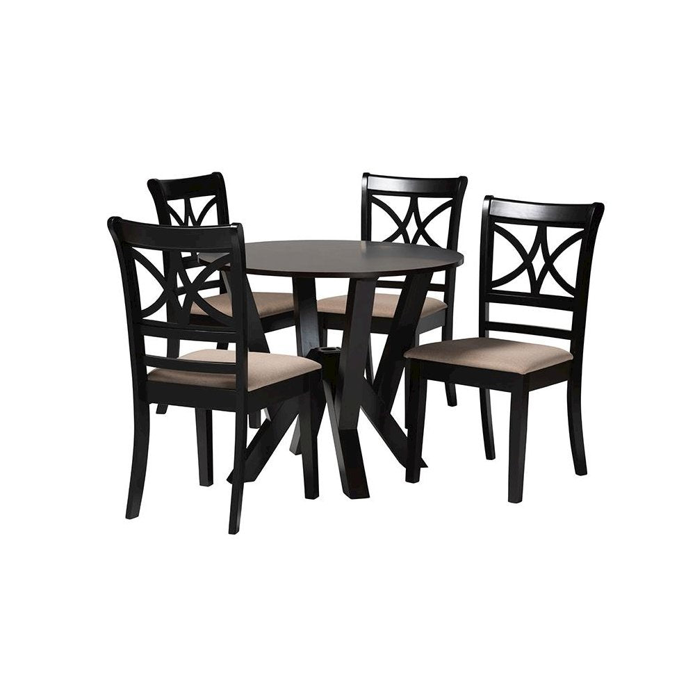 Mari Modern Beige Fabric and Dark Brown Finished Wood 5-Piece Dining Set