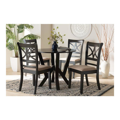 Mari Modern Beige Fabric and Dark Brown Finished Wood 5-Piece Dining Set