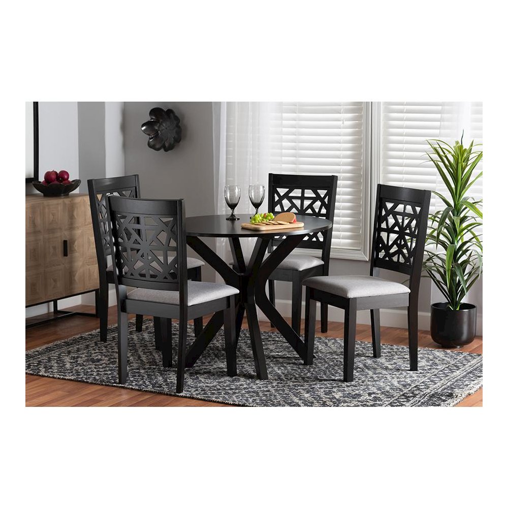 Karel Modern Grey Fabric and Espresso Brown Finished Wood 5-Piece Dining Set