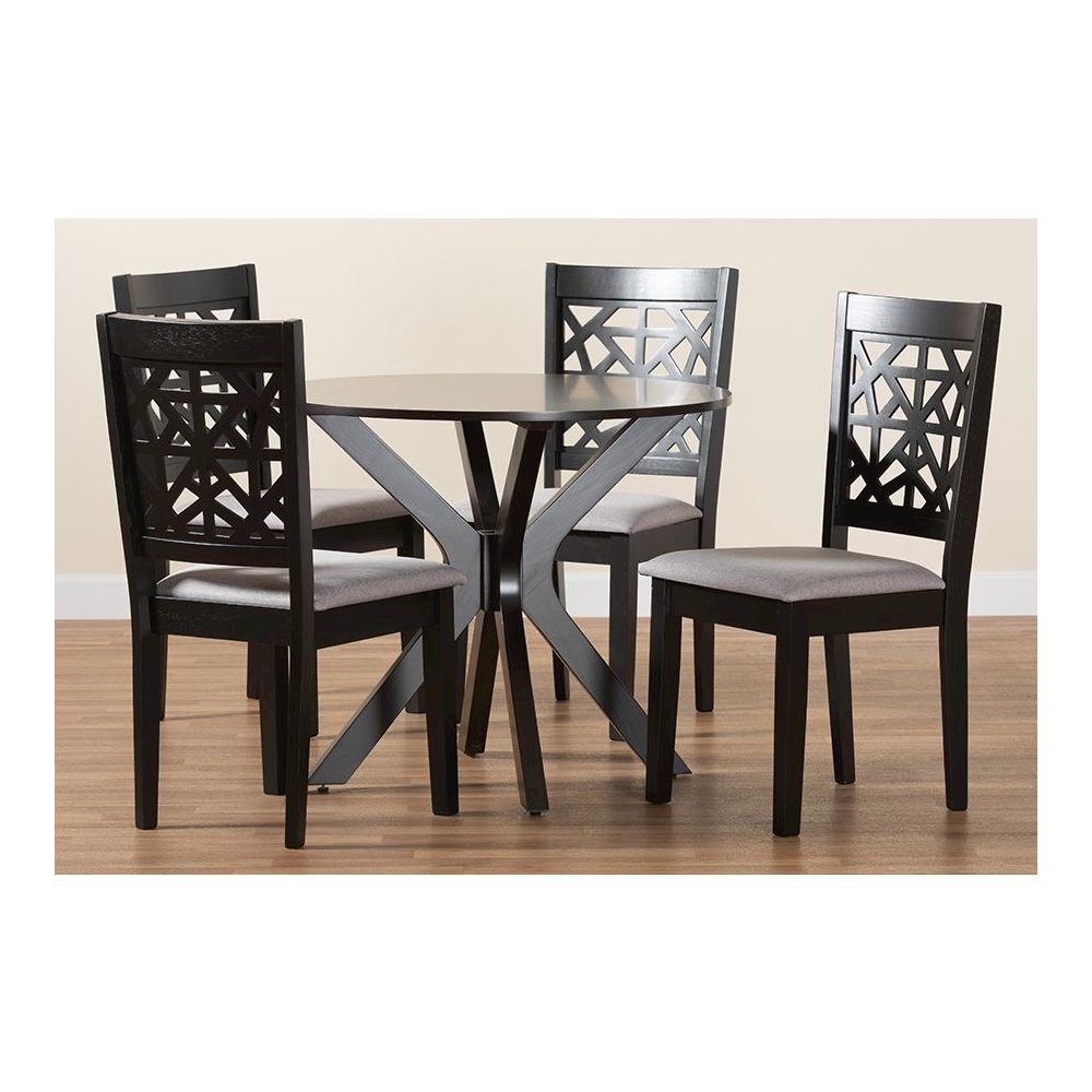 Karel Modern Grey Fabric and Espresso Brown Finished Wood 5-Piece Dining Set