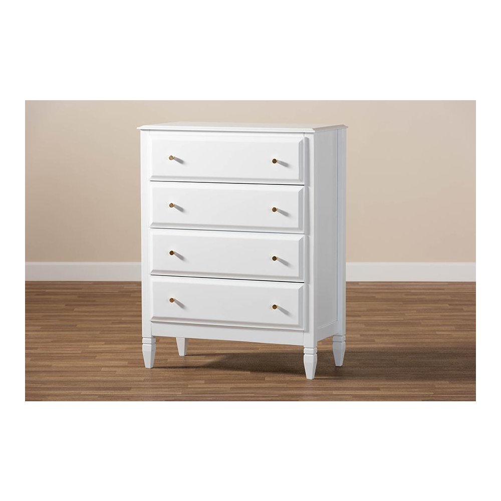Naomi Classic and Transitional White Finished Wood 4-Drawer Bedroom Chest