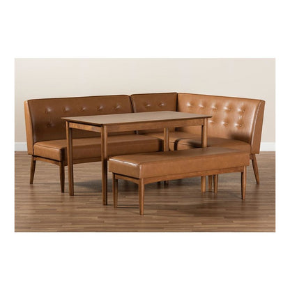 Leather Upholstered and Walnut Brown Finished Wood 4-Piece Dining Nook Set