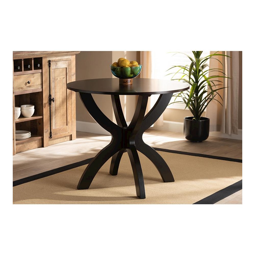 Dark Brown Finished 35-Inch-Wide Round Wood Dining Table