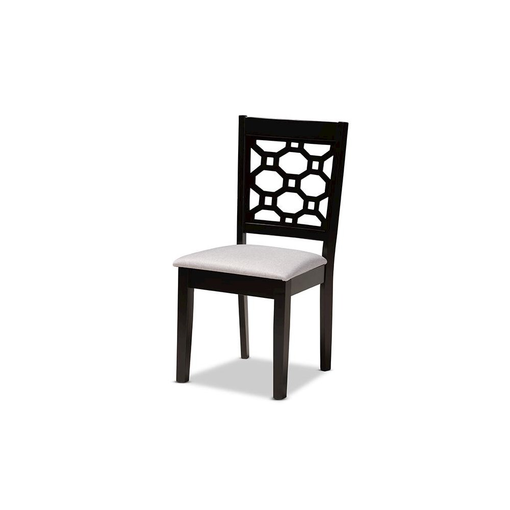 Grey Fabric Upholstered and Dark Brown Finished Wood 4-Piece Dining Chair Set