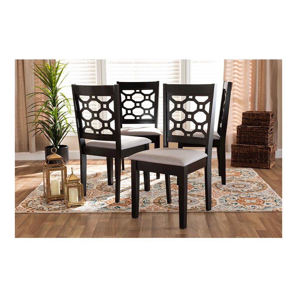Grey Fabric Upholstered and Dark Brown Finished Wood 4-Piece Dining Chair Set