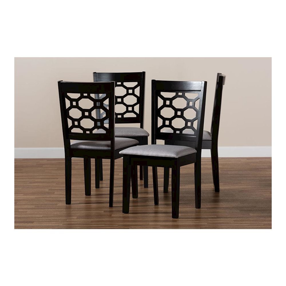 Grey Fabric Upholstered and Dark Brown Finished Wood 4-Piece Dining Chair Set