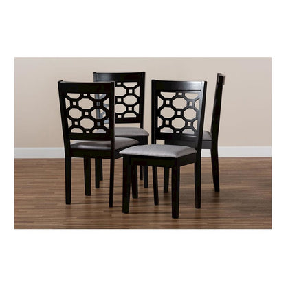 Grey Fabric Upholstered and Dark Brown Finished Wood 4-Piece Dining Chair Set