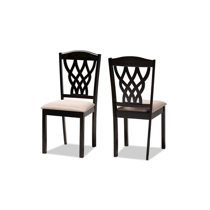 Sand Fabric Upholstered and Dark Brown Finished Wood 2-Piece Dining Chair Set