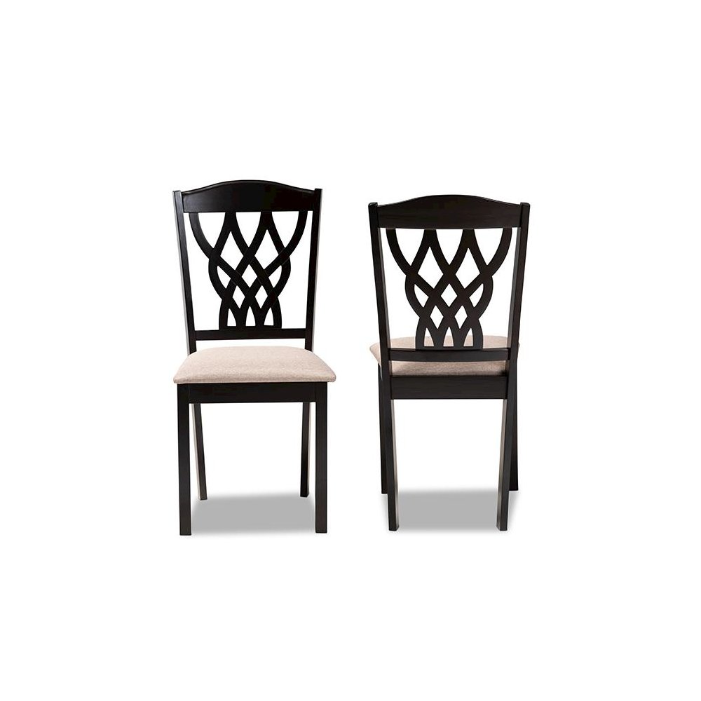 Sand Fabric Upholstered and Dark Brown Finished Wood 2-Piece Dining Chair Set