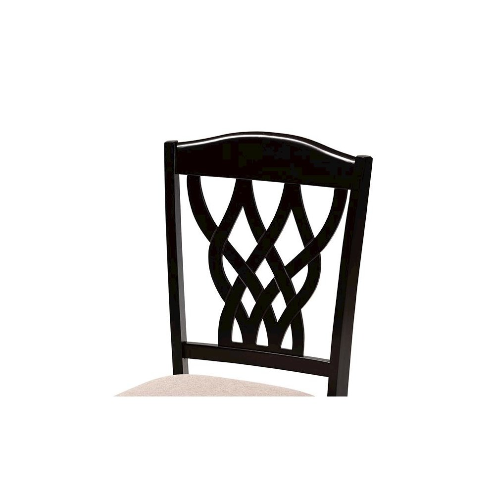 Sand Fabric Upholstered and Dark Brown Finished Wood 2-Piece Dining Chair Set
