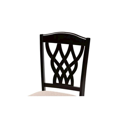 Sand Fabric Upholstered and Dark Brown Finished Wood 2-Piece Dining Chair Set