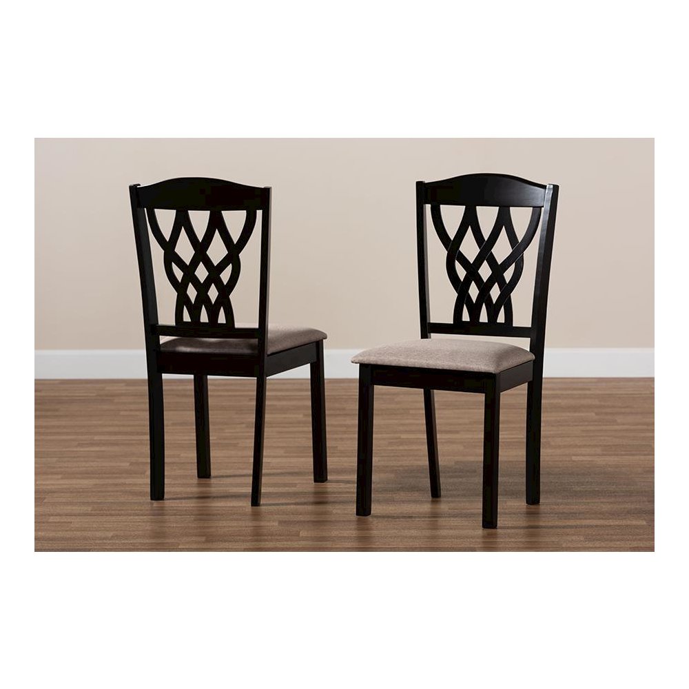 Sand Fabric Upholstered and Dark Brown Finished Wood 2-Piece Dining Chair Set