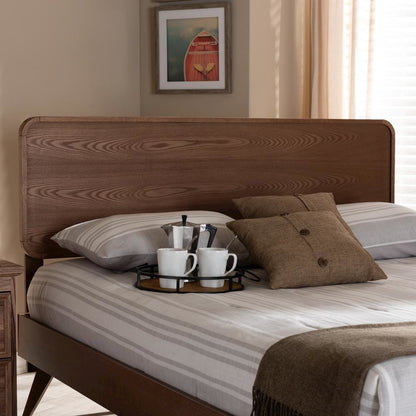 Mailene Mid-Century Modern Walnut Brown Finished Wood King Size Headboard